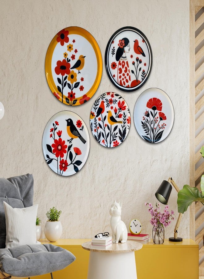 IT2M Metal Bird Flower and Lady Decorative Wall Plates for Wall Decor| Home Décor Items for wall | Wall Décor Items for Living Room, Bedroom, Office Décor | Wall Hanging Decoration | Room Decoration Item for bedroom |Set of 5 - Image 3